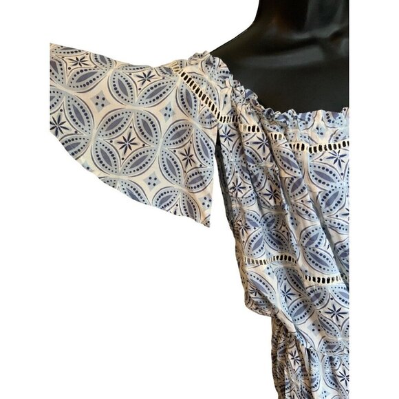 Bohome Womens Romper size 1X blue white 40W 50Ch 50 hip - Picture 3 of 8